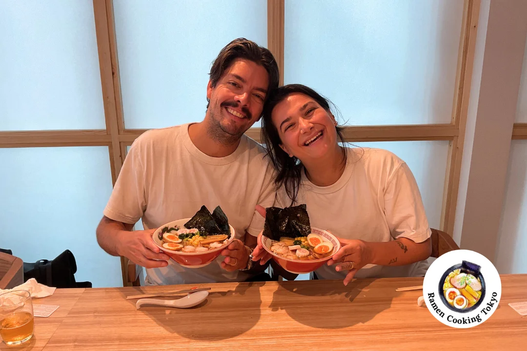Young couple learning to make ramen together in our cozy studio