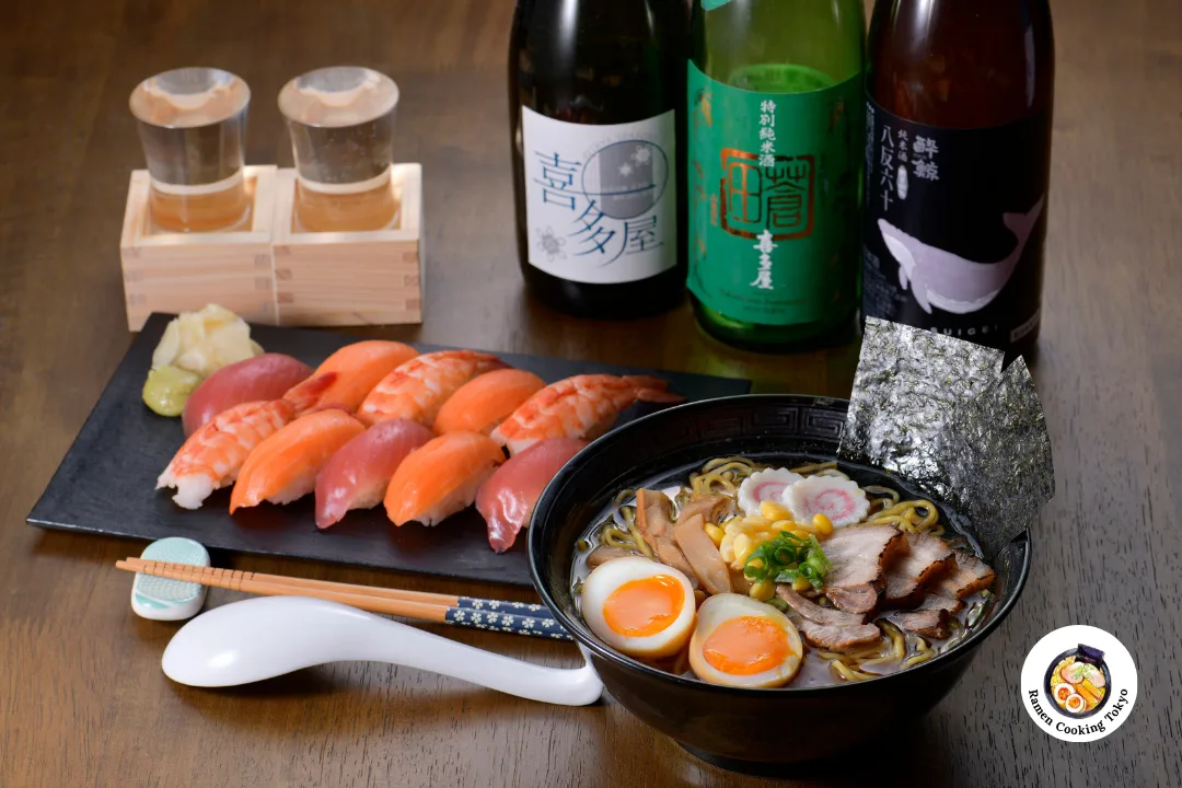 The perfect trio: handmade ramen, sushi, and Japanese sake at Ramen Cooking Tokyo