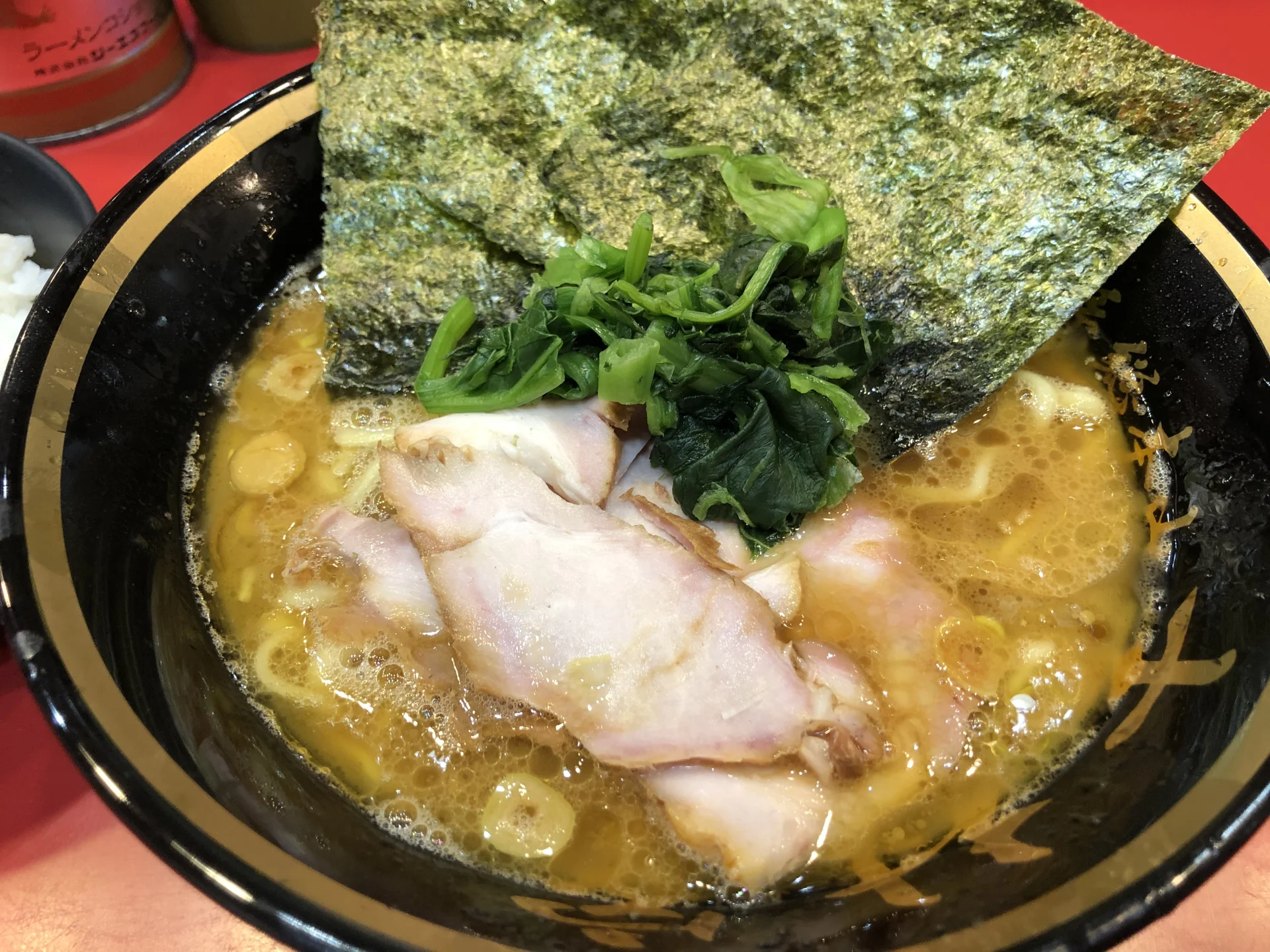Bowl of iekei-style ramen from Yoshimuraya in Yokohama
