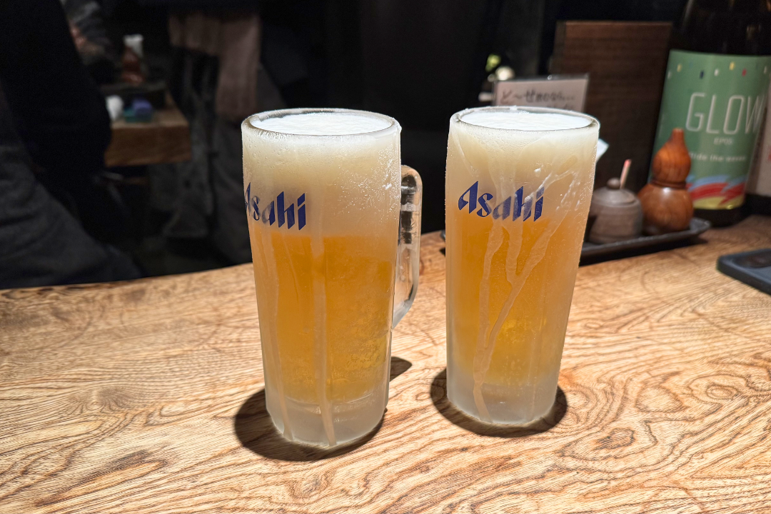 Ice-cold Asahi Super Dry in a frozen mug