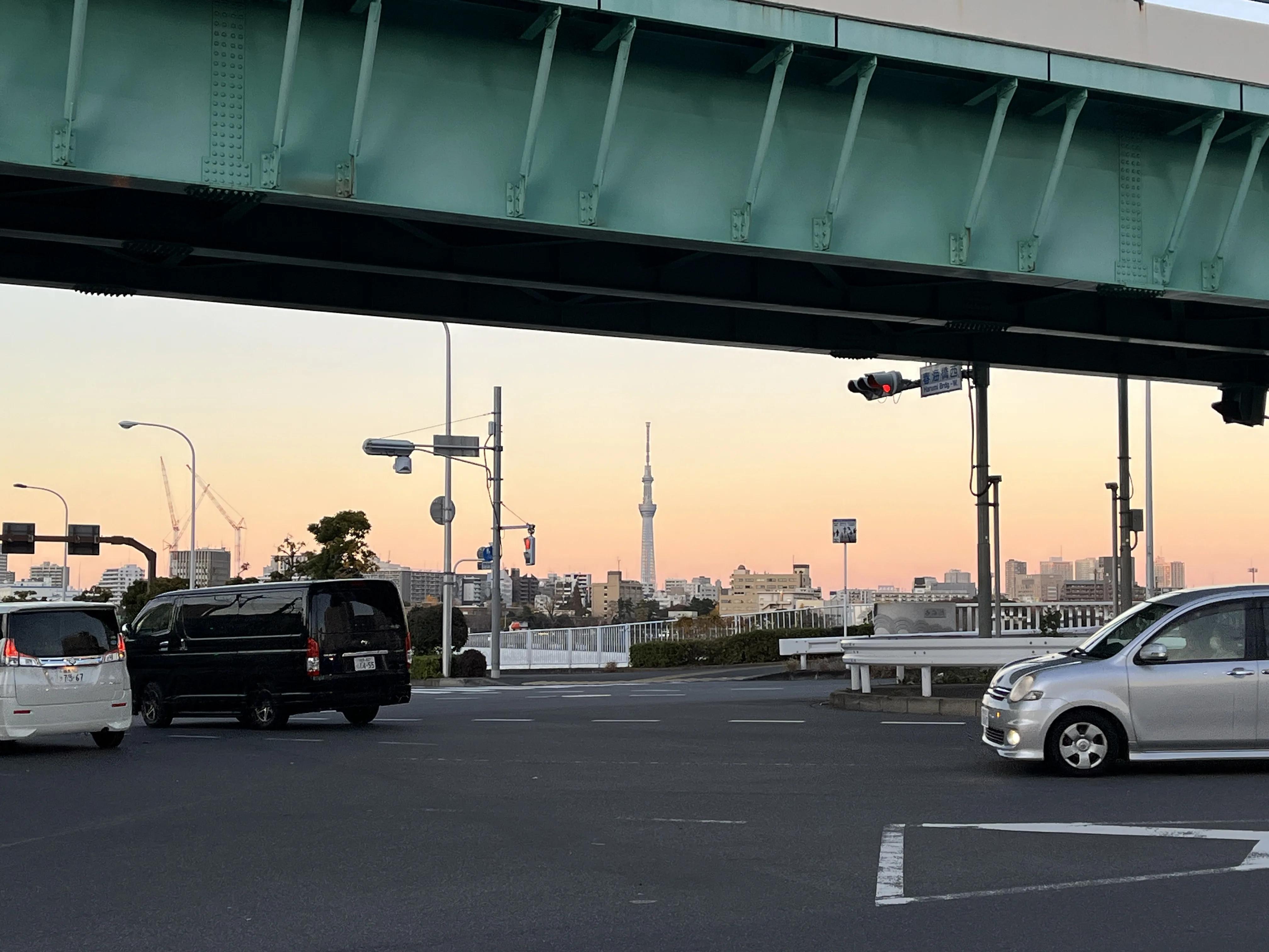 Tokyo Skytree at sunset, visible on the walk to teamLab Planets TOKYO