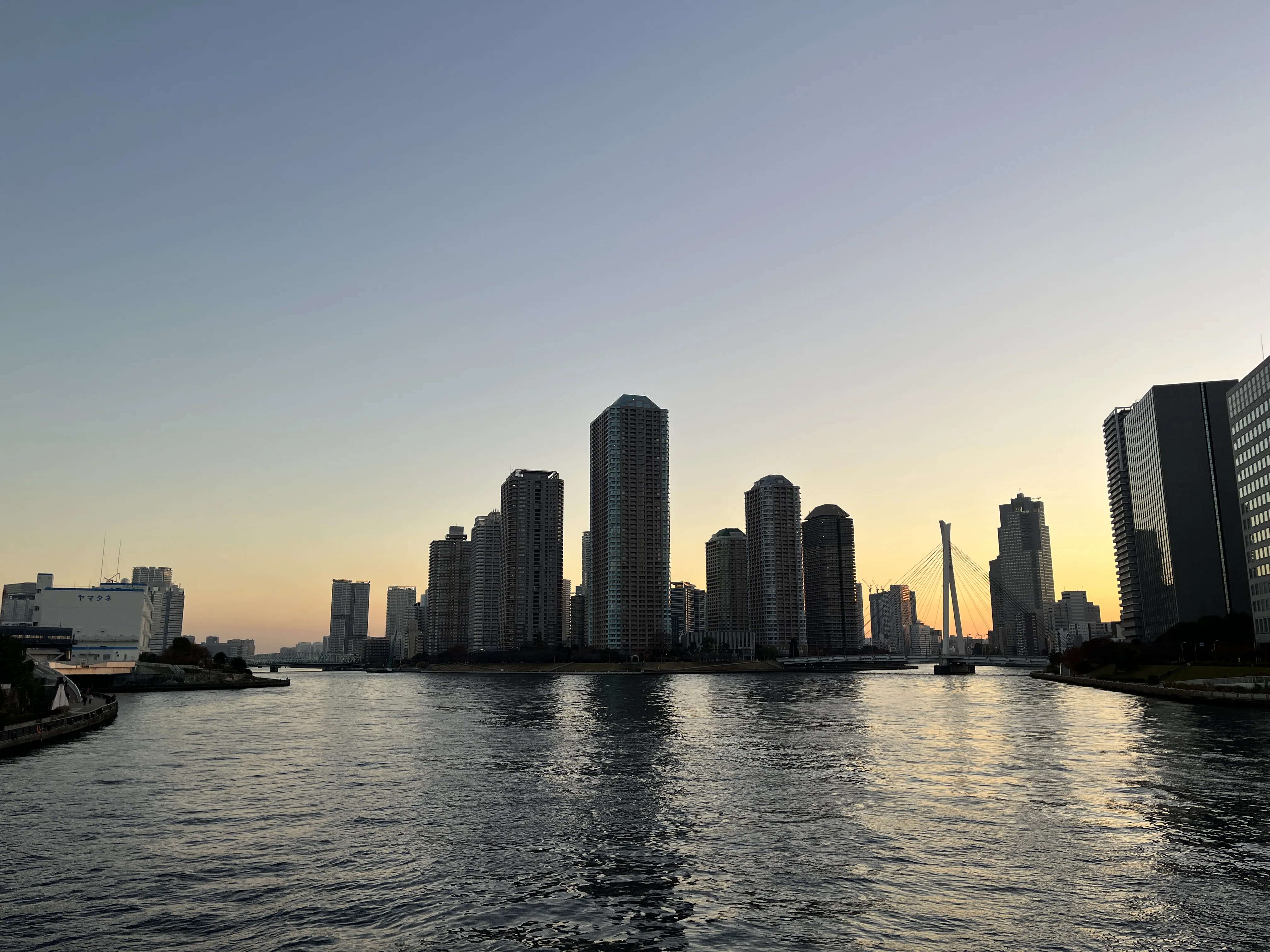 View of Tsukishima skyline from Eitaibashi Bridge