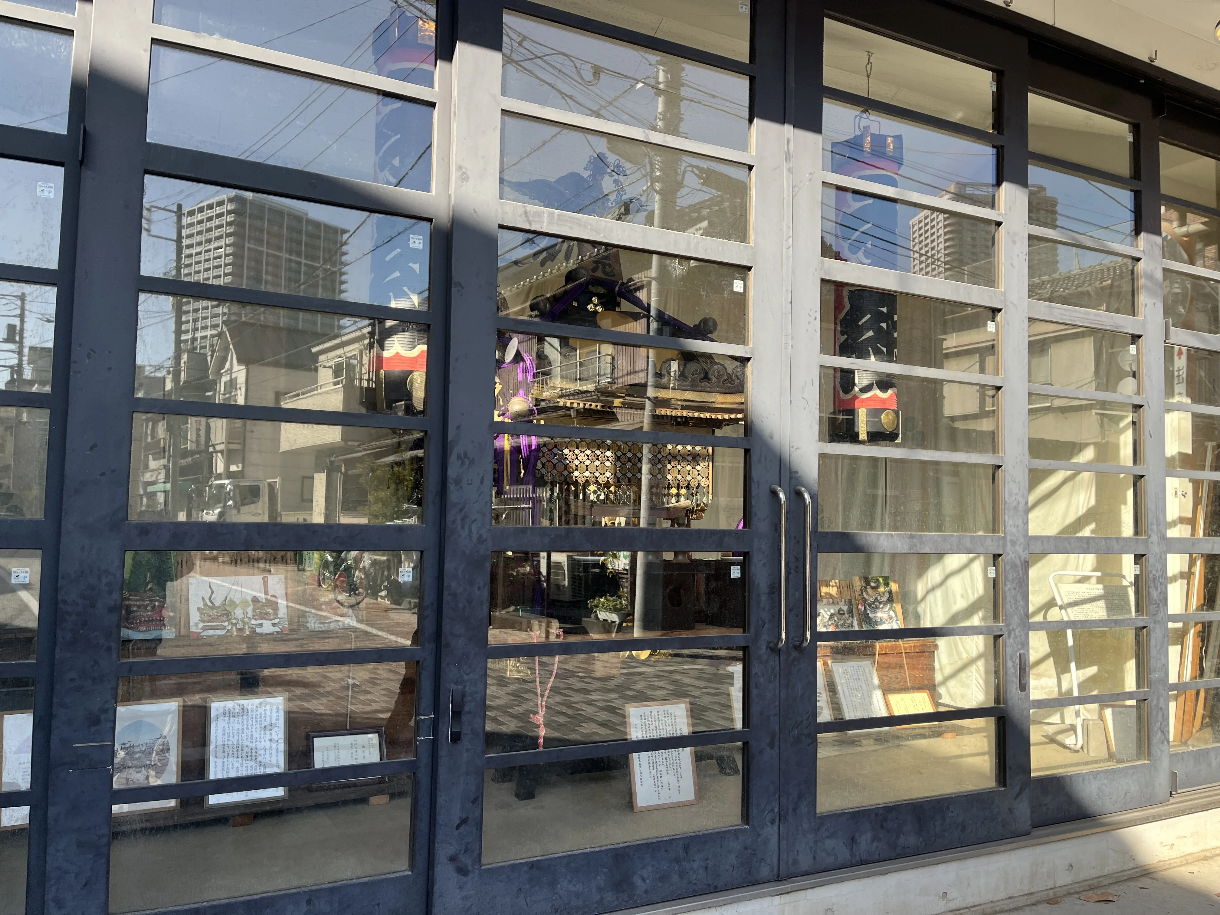 Magnificent mikoshi (portable shrine) on display in Tsukuda