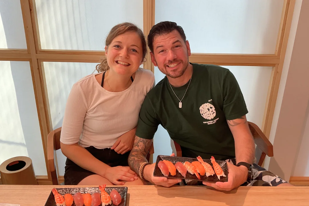 Students learning sushi